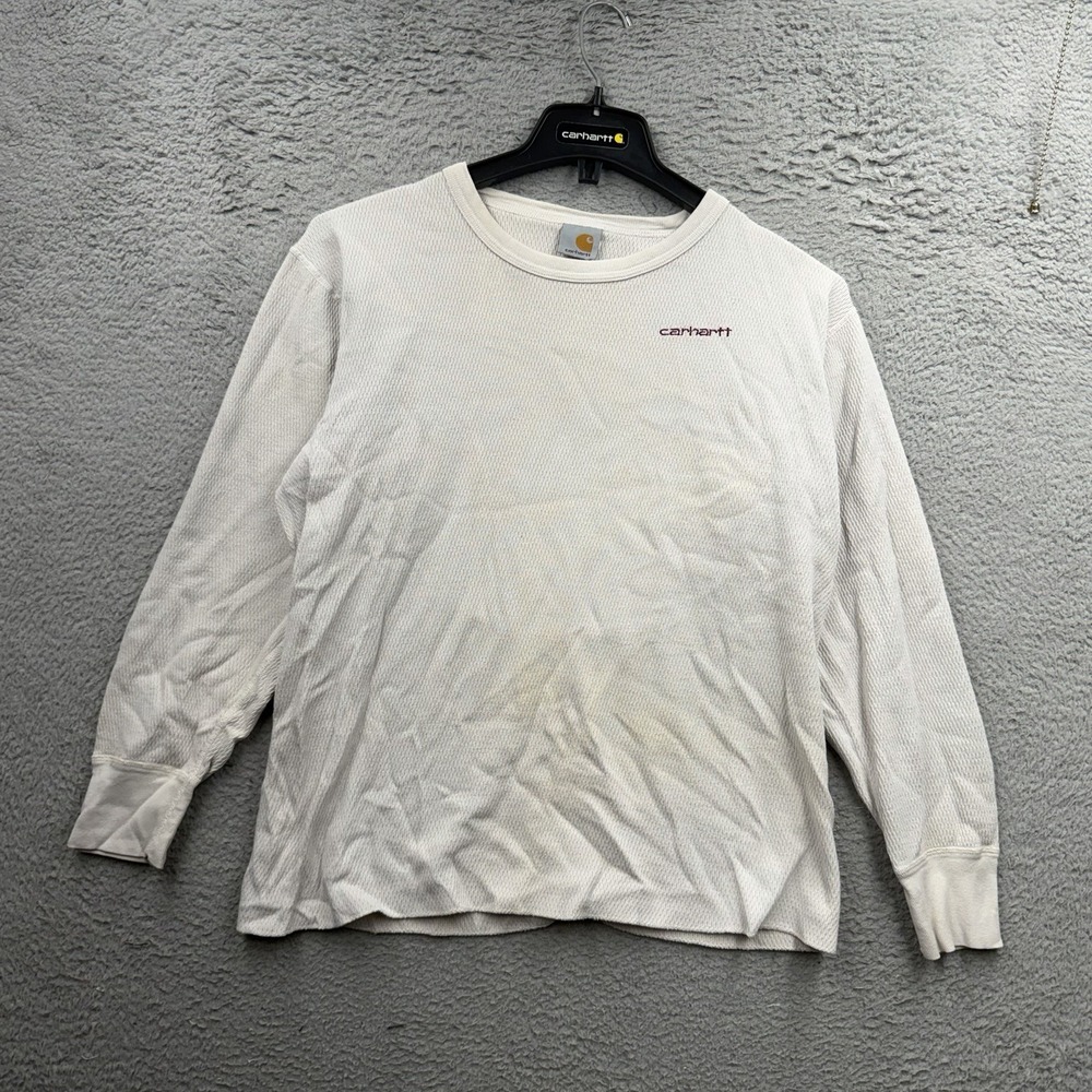 Carhartt Shirt Mens White Thermal Knit Cotton Long Sleeve Workwear Construction